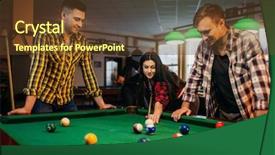  Presentation with billiard - Slide deck with billiard players with cues background and a tawny brown colored foreground