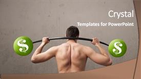  Presentation with lifting weights - Audience pleasing PPT theme consisting of billing training - funny skinny guy lifting green backdrop and a  colored foreground