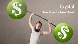  Presentation with lifting weights - PPT theme with billing training - funny skinny guy lifting green background and a  colored foreground