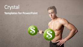  Presentation with green officebuilding man - PPT layouts having billing training - strong muscular man lifting green background and a gray colored foreground