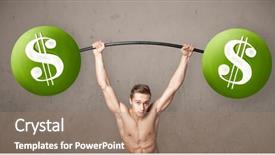  Presentation with lifting weights - Slides with billing training - strong muscular man lifting green background and a  colored foreground