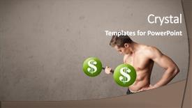  Presentation with lifting weights - Audience pleasing slide set consisting of billing training - strong muscular man lifting green backdrop and a  colored foreground