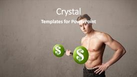  Presentation with lifting weights - Presentation design featuring billing training - strong muscular man lifting green background and a  colored foreground