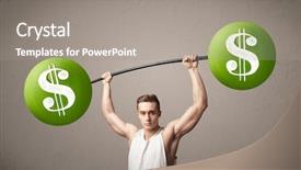  Presentation with lifting weights - Slide set having billing training - strong muscular man lifting green background and a gray colored foreground