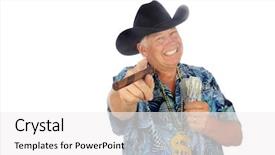  Presentation with cowboy hat - Cool new PPT theme with billionaire has money to loan backdrop and a white colored foreground