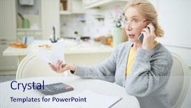  Presentation with aged study - Theme enhanced with bills and talking to somebody background and a sky blue colored foreground