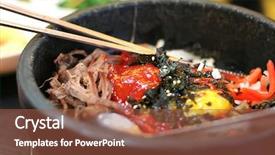  Presentation with hanbok the traditional korean dress - Colorful theme enhanced with bim - traditional korean cusine bimbimbap dish backdrop and a red colored foreground