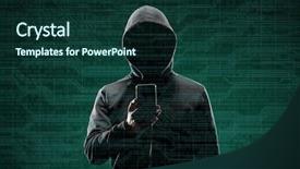  Presentation with fraud - Beautiful slide deck featuring binaries - computer hacker in mask backdrop and a forest green colored foreground