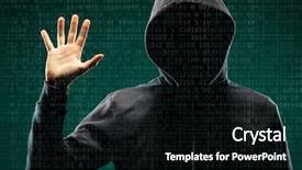  Presentation with internet security - Slide set consisting of binaries - dangerous hacker over abstract digital background and a black colored foreground