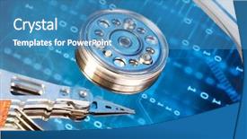  Presentation with hard disk - Amazing presentation theme having binary code - close up of hard disk backdrop and a teal colored foreground