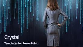  Presentation with code - Audience pleasing presentation theme consisting of binary code - rear view of businesswoman backdrop and a wine colored foreground