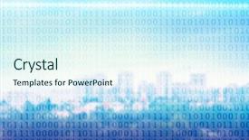  Presentation with code - Theme featuring binary code on blurred cityscape background and a sky blue colored foreground