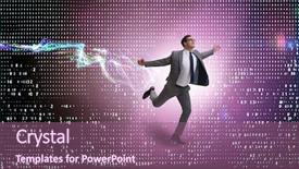  Presentation with achievements and awards - Colorful PPT theme enhanced with binary number clouds - businessman running towards digital achievements backdrop and a violet colored foreground
