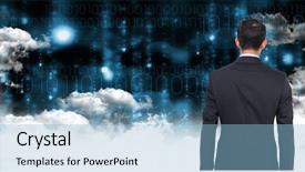  Presentation with composite - Cool new PPT layouts with binary number clouds - digital composite of businessman standing backdrop and a light blue colored foreground
