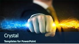  Presentation with colorful hands - PPT theme with binary number clouds - man holding colorful glowing data background and a  colored foreground