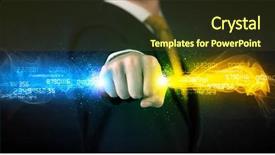  Presentation with colorful hands - PPT theme enhanced with binary number clouds - man holding colorful glowing data background and a  colored foreground