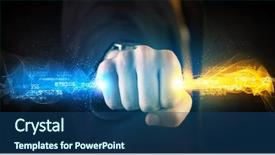  Presentation with colorful hands - PPT theme having binary number clouds - man holding colorful glowing data background and a  colored foreground