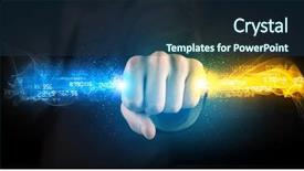  Presentation with colorful hands - PPT theme having binary number clouds - man holding colorful glowing data background and a ocean colored foreground