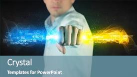  Presentation with colorful hands - Colorful PPT layouts enhanced with binary number clouds - man holding colorful glowing data backdrop and a  colored foreground