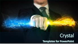  Presentation with colorful hands - Audience pleasing slide set consisting of binary number clouds - man holding colorful glowing data backdrop and a  colored foreground
