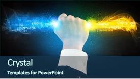  Presentation with colorful hands - PPT theme consisting of binary number clouds - man holding colorful glowing data background and a  colored foreground