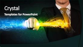  Presentation with colorful hands - Beautiful PPT layouts featuring binary number clouds - man holding colorful glowing data backdrop and a black colored foreground