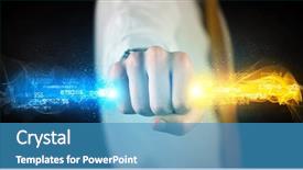  Presentation with colorful hands - Amazing slide set having binary number clouds - man holding colorful glowing data backdrop and a teal colored foreground