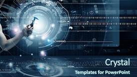  Presentation with mechanism - PPT layouts featuring binary serach - close up of hand background and a navy blue colored foreground