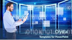  Presentation with scrolling - Amazing presentation design having binary stars - businessman scrolling on his digital backdrop and a ocean colored foreground