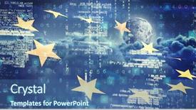  Presentation with european union - Theme with binary stars - image of data against composite background and a ocean colored foreground