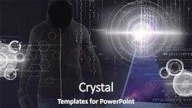  Presentation with hacker - Colorful slide deck enhanced with binary stars - shadow of hacker standing backdrop and a tawny brown colored foreground