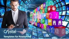  Presentation with detective magnifying glass - Presentation theme enhanced with binary tunnel - concentrated businessman using magnifying glass background and a ocean colored foreground