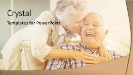  Presentation with man joined woman - Slides having binary white - senior woman embracing and kissing background and a lemonade colored foreground