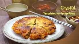  Presentation with pancake - Slides having bindaetteok korean mung bean pancake background and a tawny brown colored foreground