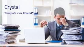  Presentation with binder - Amazing PPT theme having binder - overloaded with work employee backdrop and a sky blue colored foreground