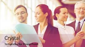  Presentation with team work - Slide set with binder - people work and corporate concept background and a violet colored foreground