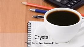  Presentation with binder - Presentation having binder pad pens and coffee background and a white colored foreground