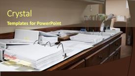  Presentation with business office desk - Presentation design featuring binders-on-desk-or-shelves background and a violet colored foreground