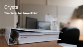  Presentation with business office desk - Slide deck enhanced with binders-on-desk-or-shelves background and a gray colored foreground