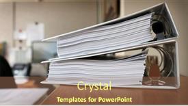  Presentation with business office desk - Slides featuring binders-on-desk-or-shelves background and a coral colored foreground