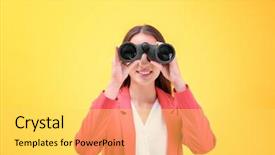  Presentation with binocular - Audience pleasing PPT theme consisting of binocular on color background backdrop and a  colored foreground