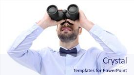  Presentation with binocular - Audience pleasing slide deck consisting of binocular on white background backdrop and a  colored foreground