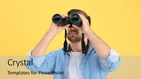  Presentation with binocular - Slide deck featuring binoculars - handsome young man with binocular background and a light blue colored foreground