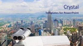  Presentation with architecture city - PPT theme enhanced with binoculars and kuala lumpur malaysia background and a lemonade colored foreground