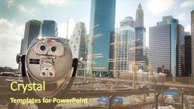  Presentation with seaport - Presentation theme featuring binoculars at south street seaport background and a tawny brown colored foreground