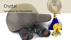  Presentation with travel globe - Cool new presentation theme with binoculars cap compass and globe backdrop and a soft green colored foreground