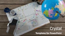  Presentation with compass map - Slide deck with binoculars globe map and compass background and a tawny brown colored foreground