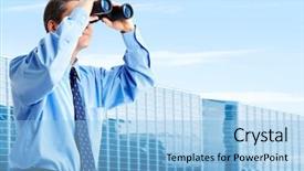  Presentation with business success - Audience pleasing presentation theme consisting of binoculars looking to the future backdrop and a light blue colored foreground