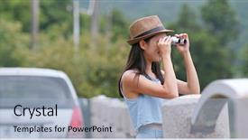  Presentation with binocular - Audience pleasing slide set consisting of binoculars map - travel woman look though binocular backdrop and a light blue colored foreground