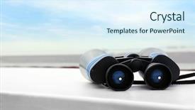  Presentation with fintech app pitch deck - Slides with binoculars on the observation deck background and a sky blue colored foreground
